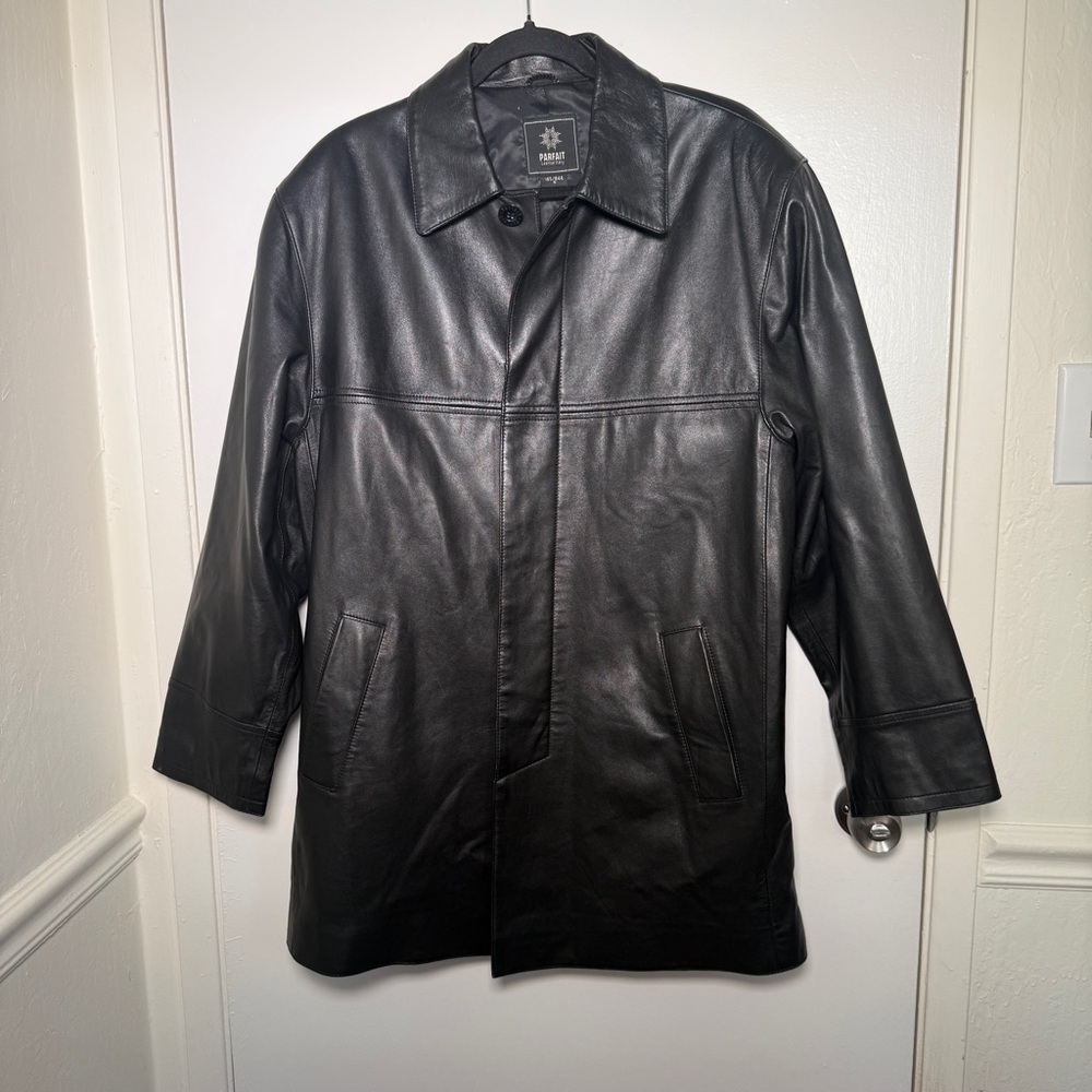 Parfait Leather Italy Classic Black Leather Coat Jacket- Mens Small